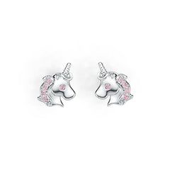 14K Gold Stud Earrings Unicorn Theme with or Moissanite Diamond Accent DHJ