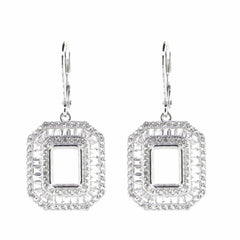 14K Gold Semi Mount Earrings Setting Emerald OCT 9X7mm Triple Halo Baguette Diamond Accent Syzjewelry