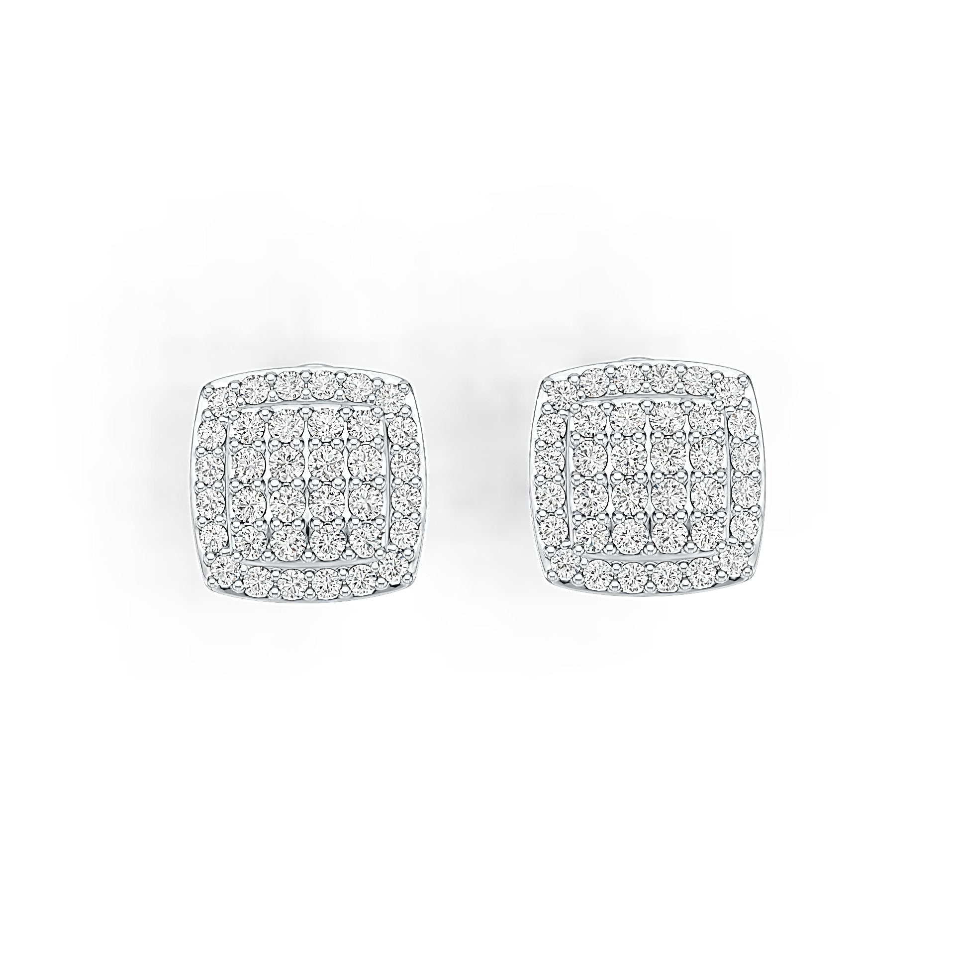 18K Gold Earrings Cluster Square-Shaped with or Moissanite Diamond Accent DHJ