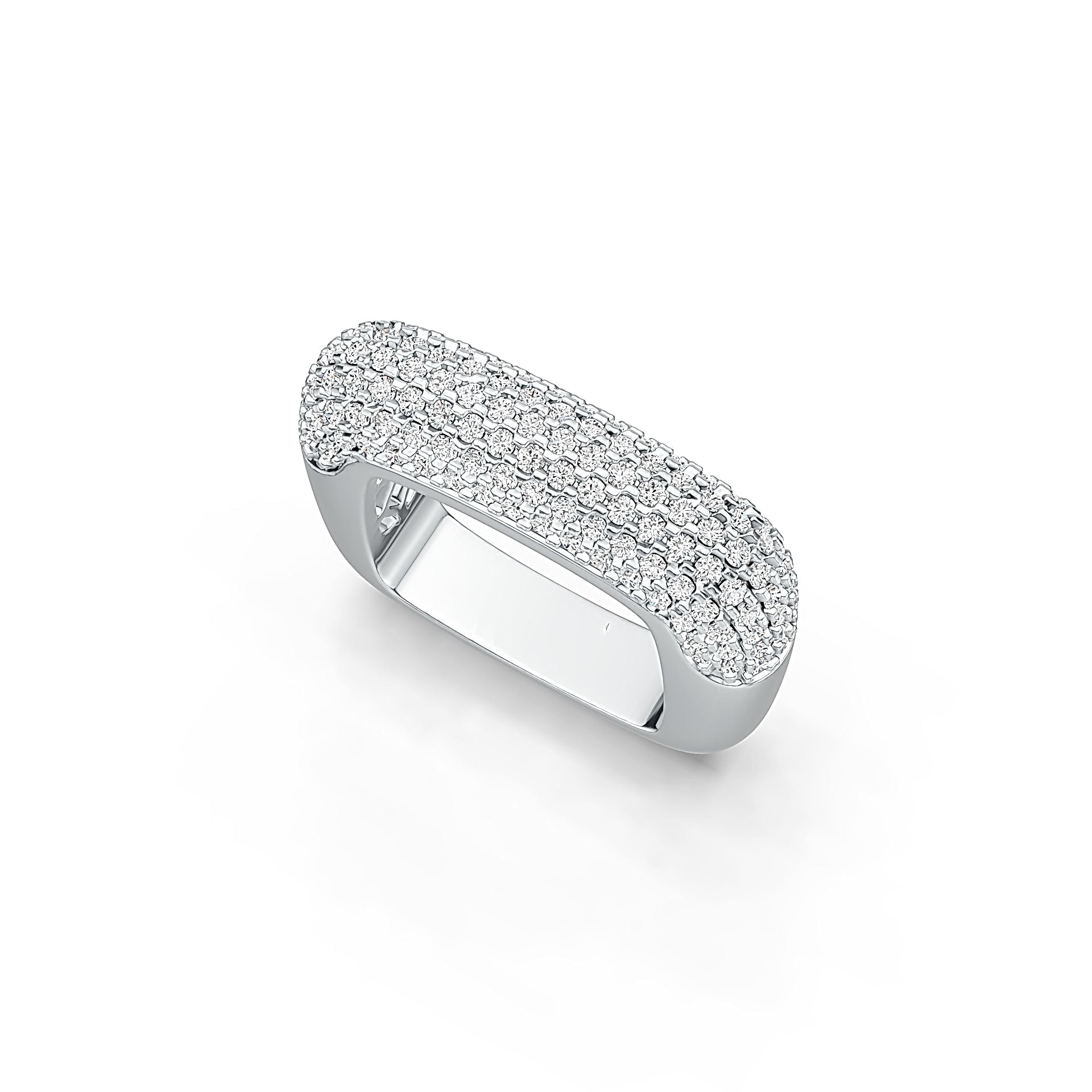 Platinum Ring Pave Square Ring with White Topaz or Moissanite Diamond Accent DHJ