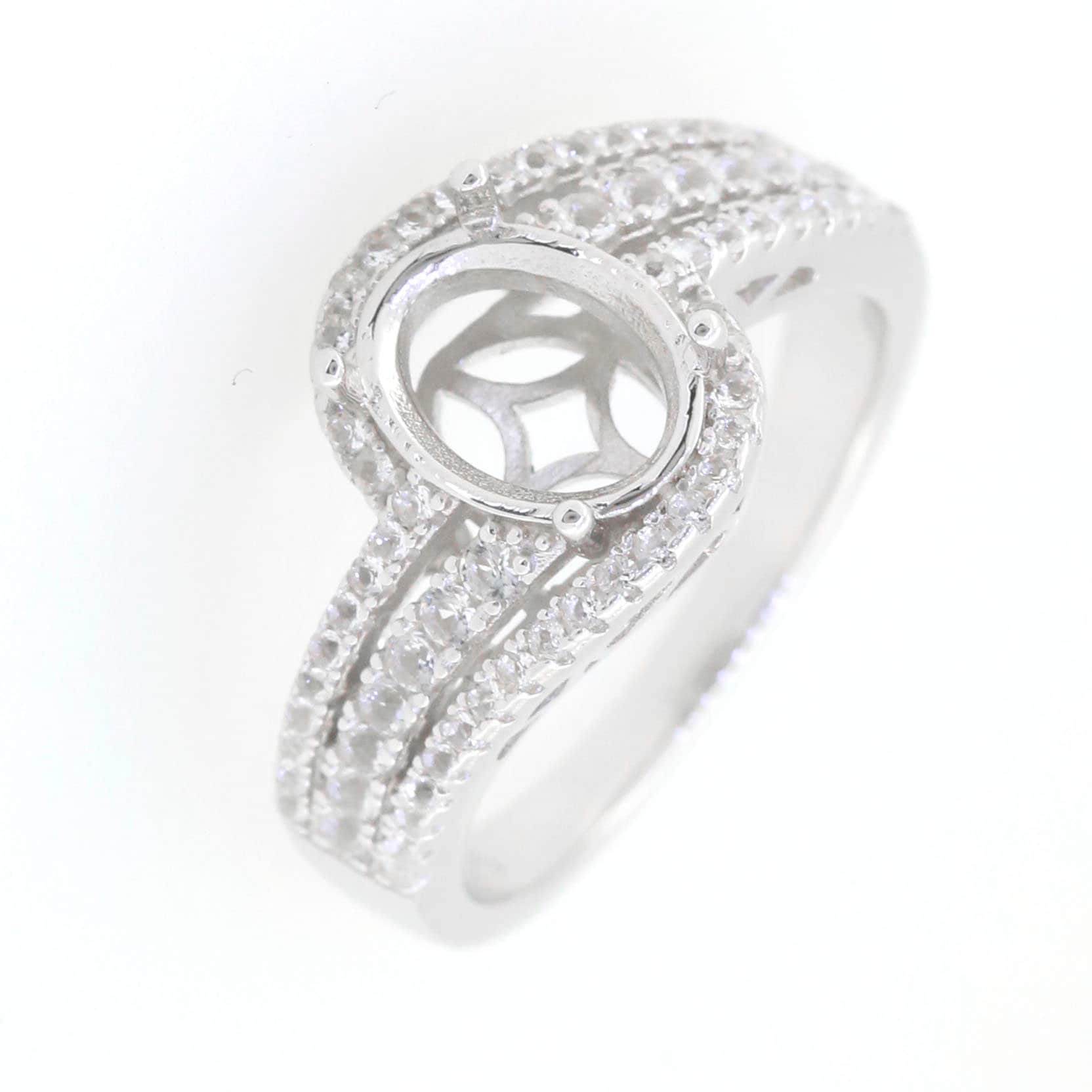 10K 14K Gold or 14K Gold Semi Mount Ring Setting Oval OV 9X7mm Halo Bypass Diamond Accent DHJ