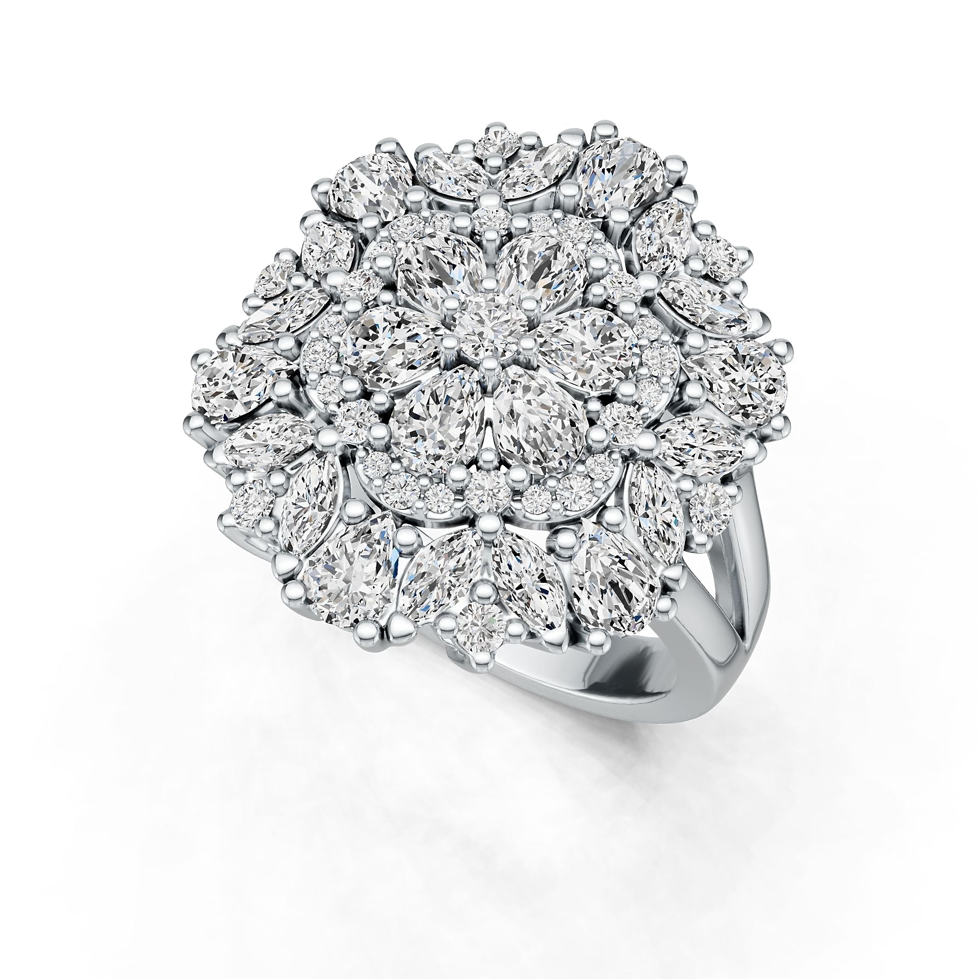 14K Gold Ring with or Moissanite Cluster Cocktail Flower Theme Diamond Accent DHJ