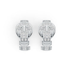 Sterling Silver Earrings Belt Buckle Theme with White Topaz or Moissanite