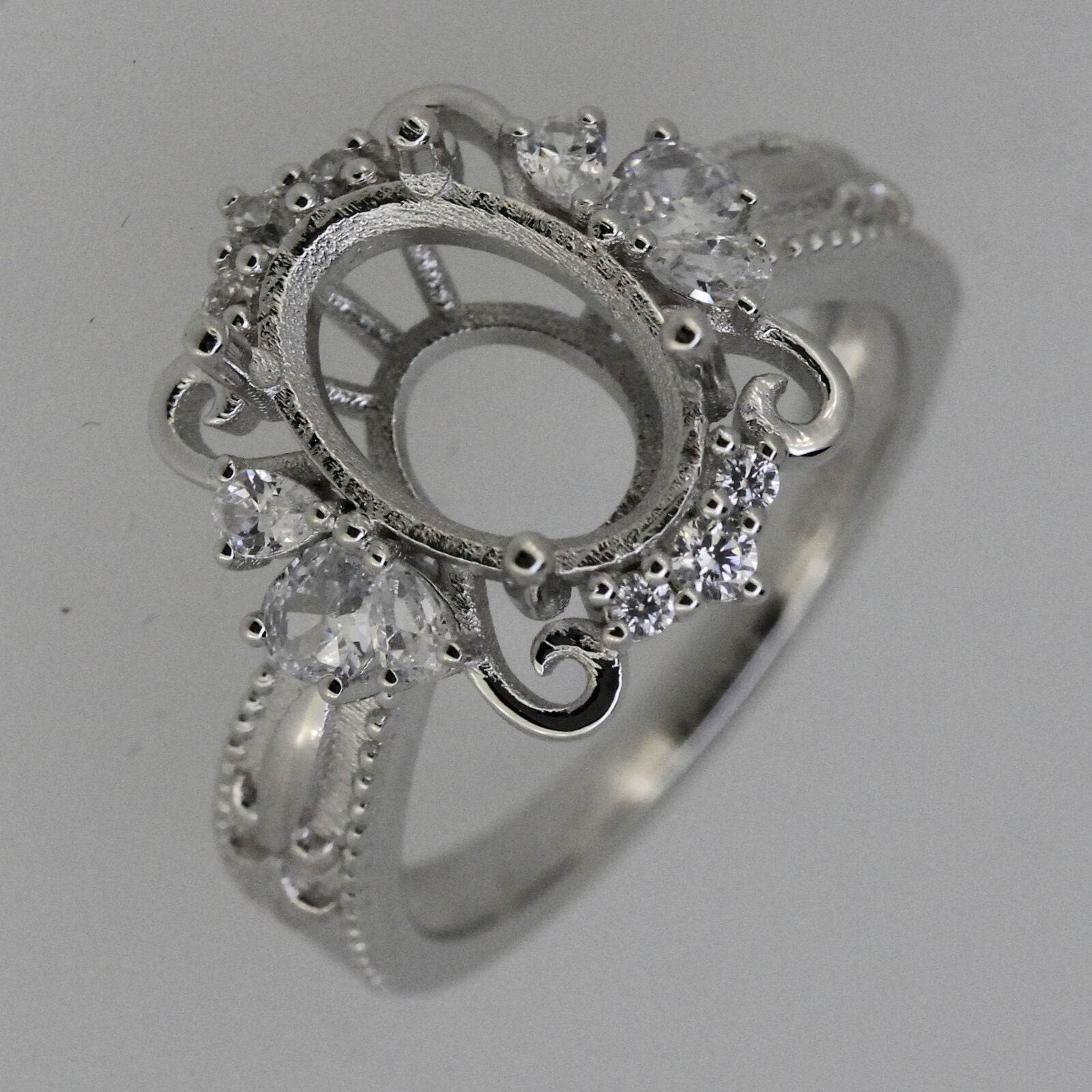 Platinum Semi Mount Ring Setting Oval OV 12x8mm Art Deco Style Diamond Accent Syzjewelry