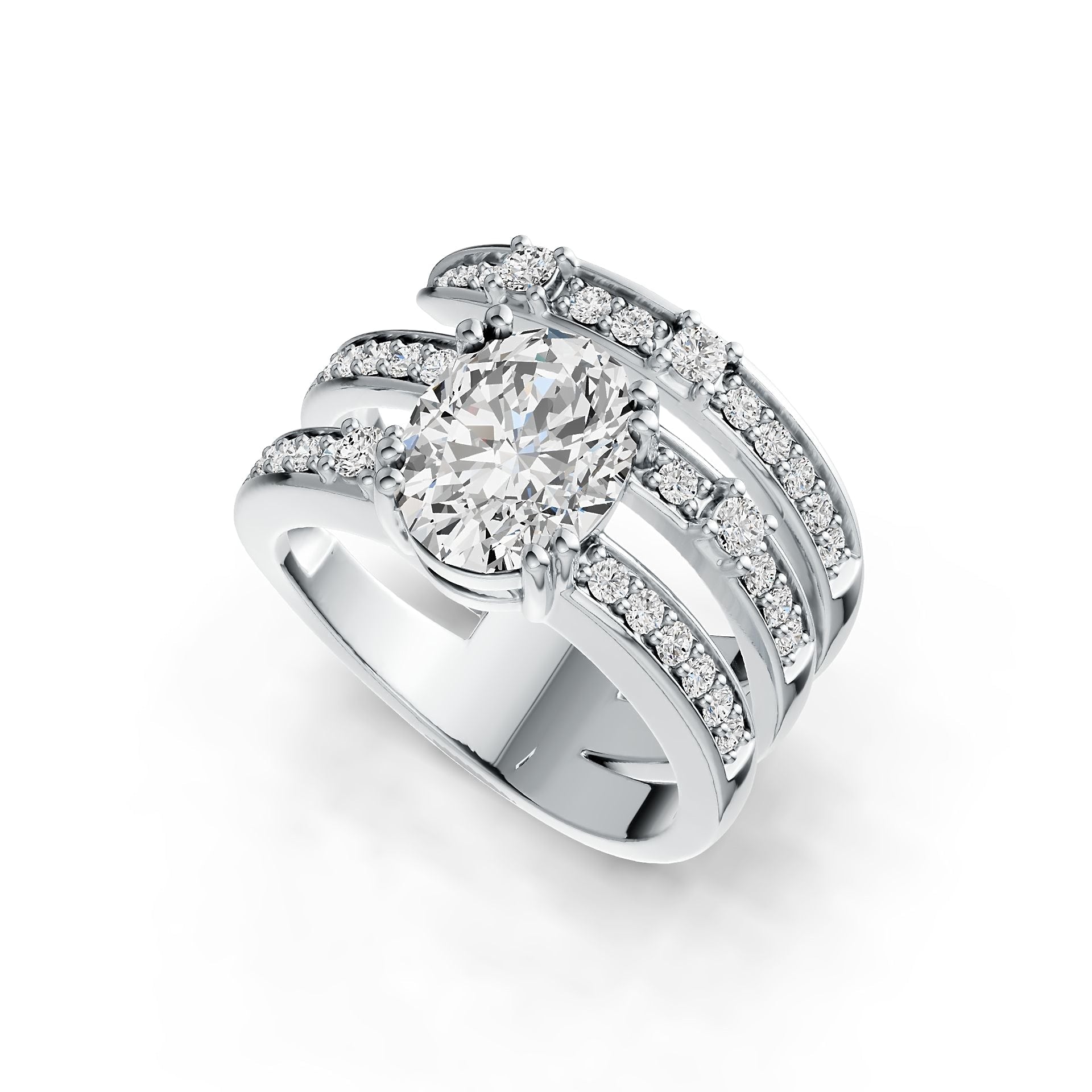 14K Gold Semi Mount Ring Setting Oval OV 9X7mm Triple-Band Diamond Accent DHJ