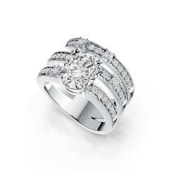 Platinum Semi Mount Ring Setting Oval OV 9X7mm Triple-Band Diamond Accent DHJ