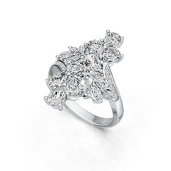 18K Gold Semi Mount Ring Setting Pear PE 6X4mm MQ 4X2mm Diamond Accent DHJ
