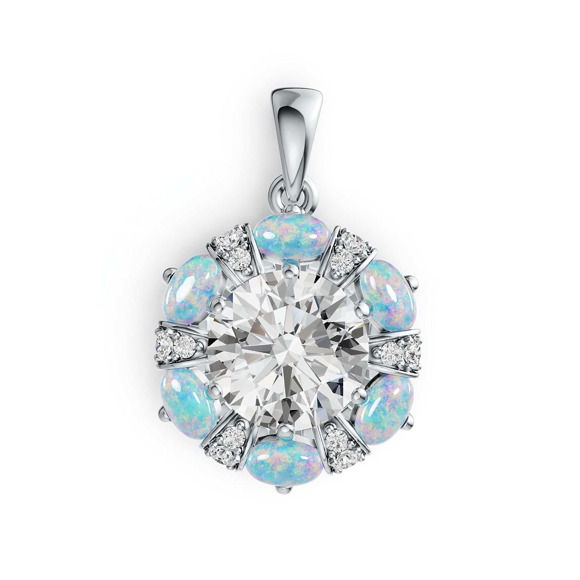 Platinum Semi Mount Pendant Setting Round RD 10x10mm OV Cabochon 5X4mm Diamond Accent DHJ