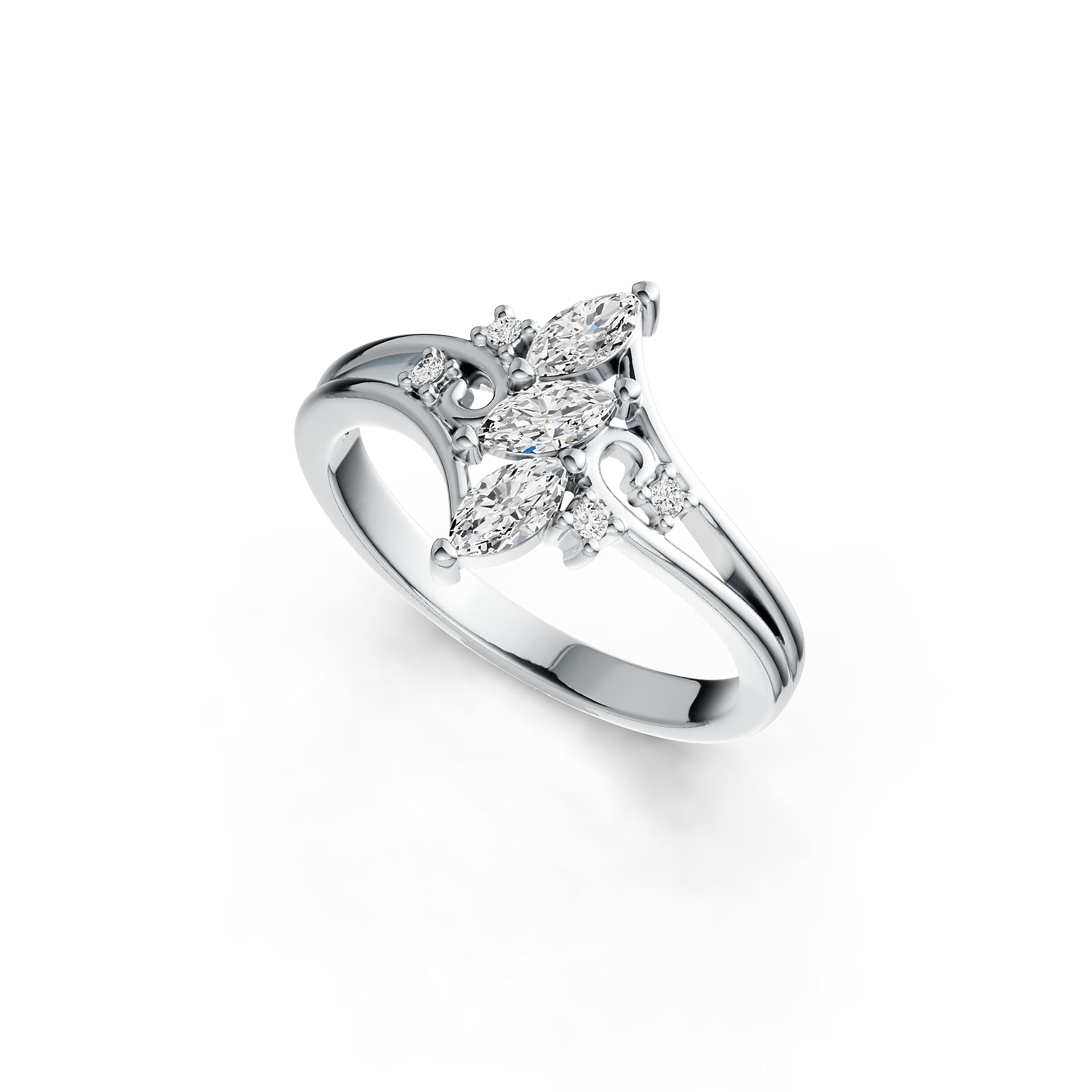 14K Gold Semi Mount Ring Setting Marquise MQ 6X3mm Diamond Accent DHJ
