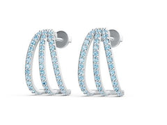 Platinum Earrings Three-Row Huggie with or Moissanite Diamond Accent DHJ