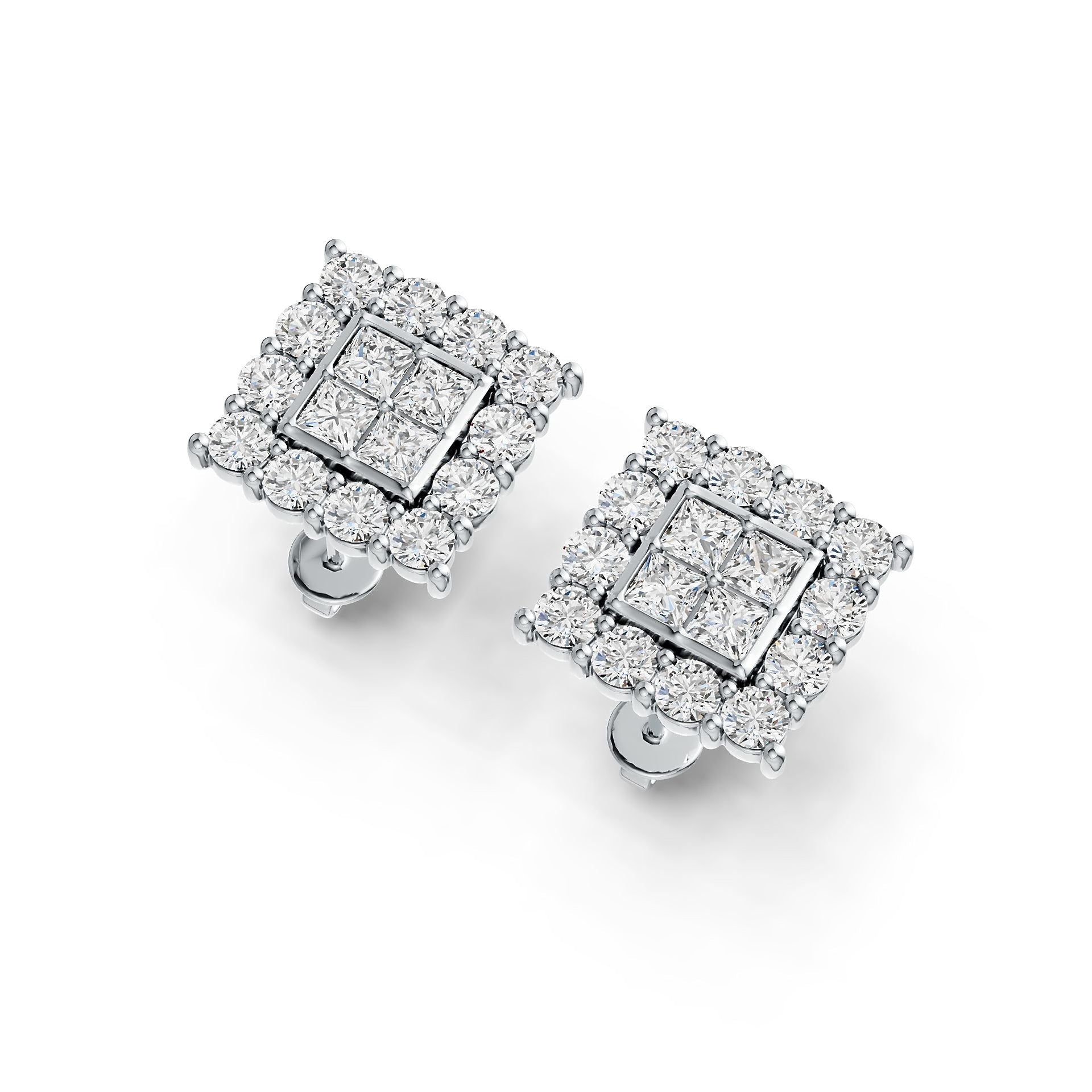 18K Gold Semi Mount Earrings Setting Princess SQ 3X3mm Diamond Accent DHJ