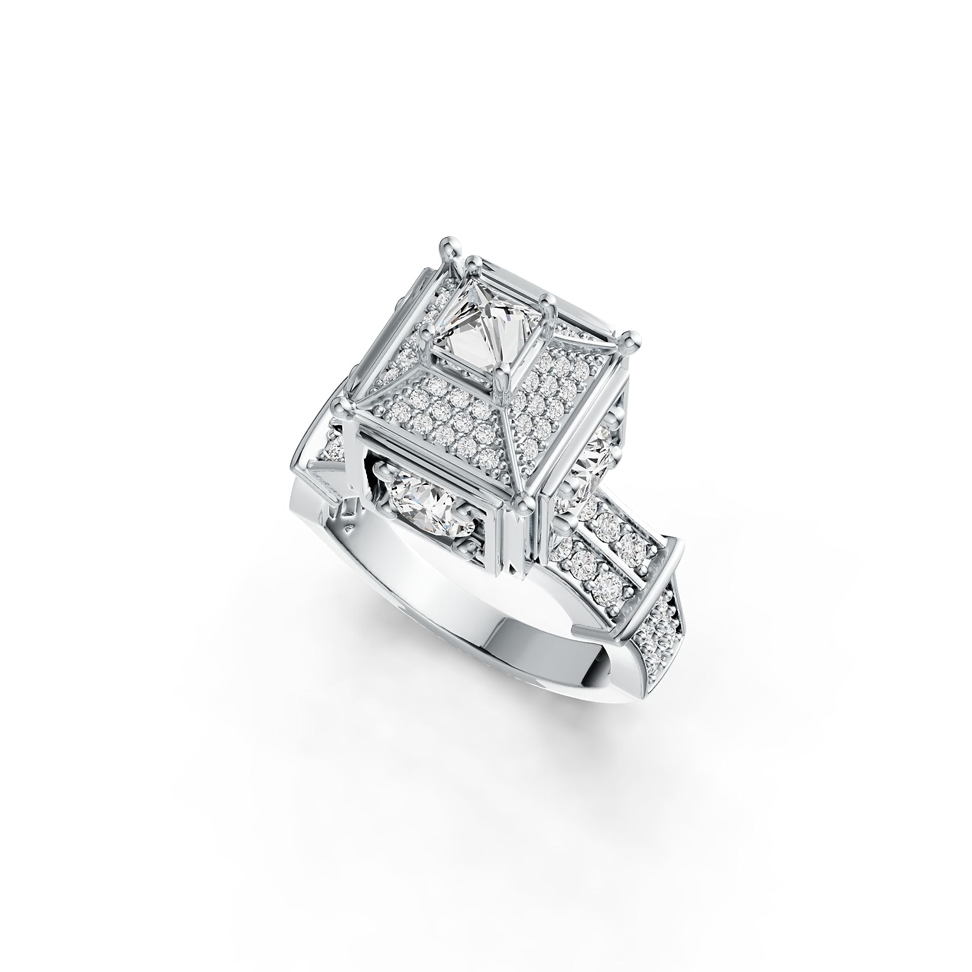 18K Gold Semi Mount Ring Setting Round RD 5x5mm SQ 4x4mm Diamond Accent DHJ
