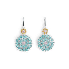 14K Gold Cluster Dangling Earrings with White Topaz or Moissanite Diamond Accent DHJ