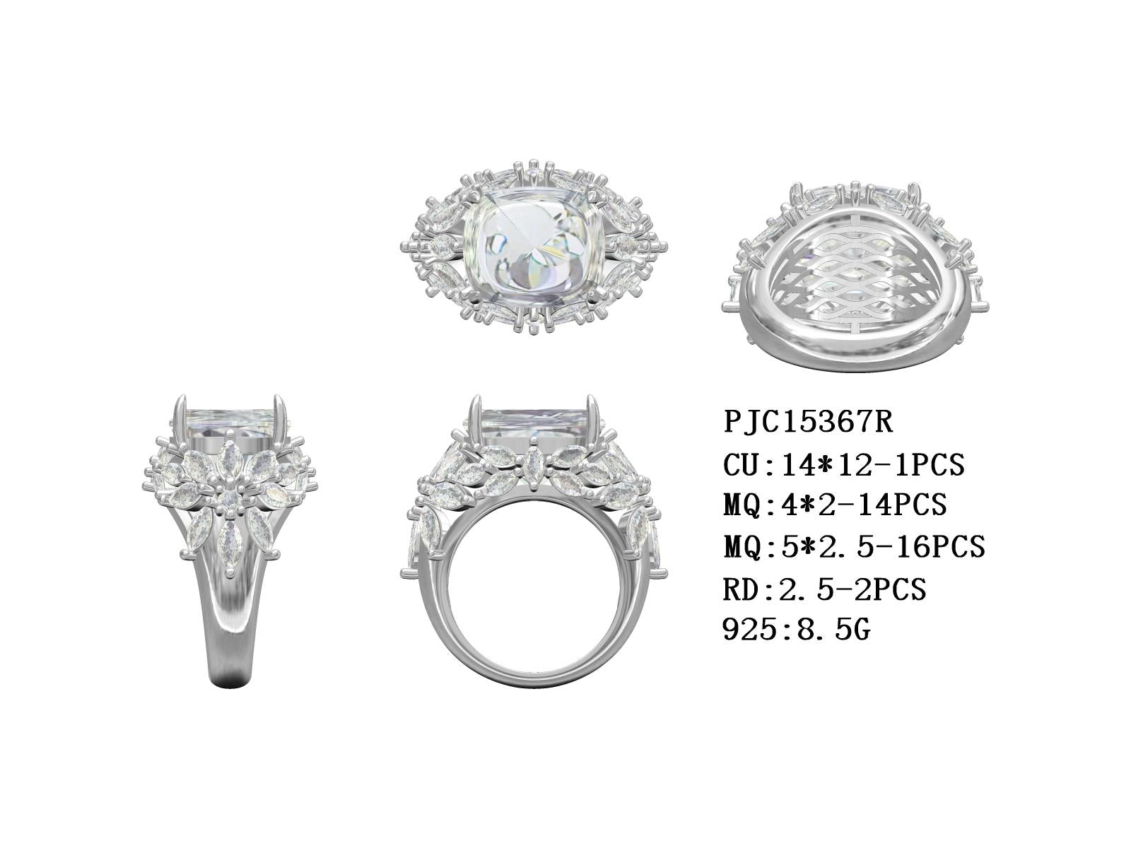 14K Gold Semi Mount Ring Setting Cushion CU 14X12mm Diamond Accent DHJ