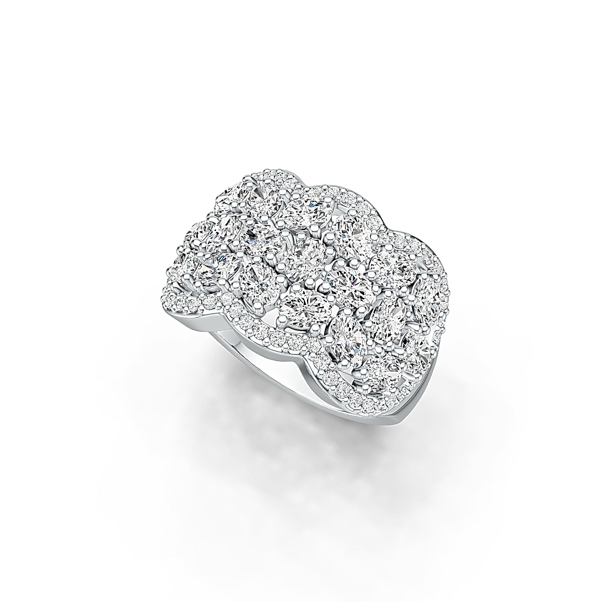 Platinum Scalloped Cocktail Ring with White Topaz or Moissanite Diamond Accent DHJ