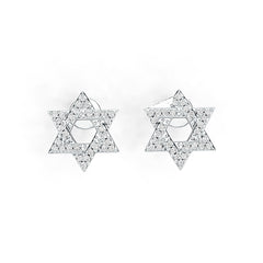 Sterling Silver Stud Earrings Star Of David Theme with White Topaz or Moissanite DHJ