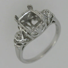 18K Gold Semi Mount Ring Setting Cushion CU 8x8mm Vintage Reproductio Art Deco Fleur De Lis Syzjewelry