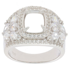 Platinum Semi Mount Ring Setting Cushion CU 10X8mm Halo Dome Ring Diamond Accent DHJ