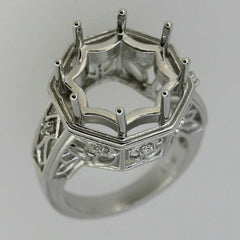 Art Deco Style 10K Gold Semi Mount Ring Setting Round RD 15x15mm Hexagon Hex 15x15mm Syzjewelry