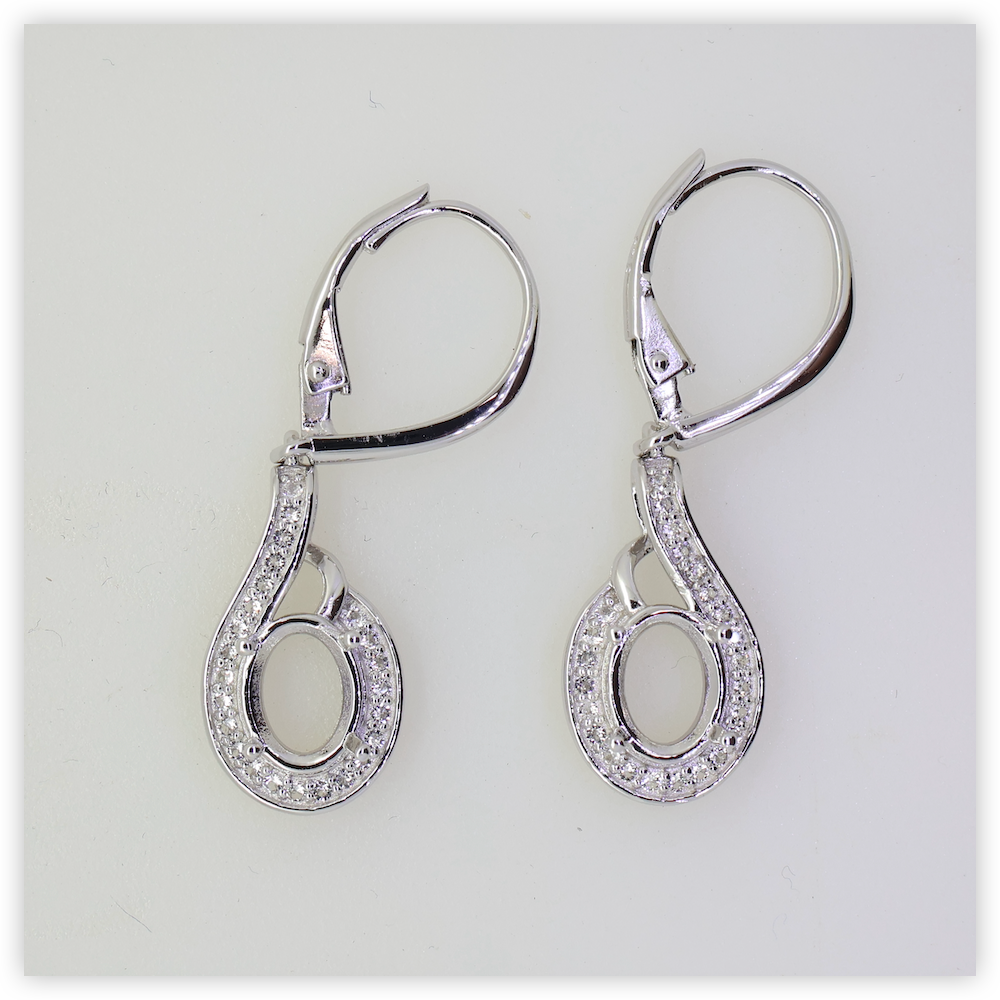 Platinum Semi Mount Earrings Setting Oval OV 8x6mm Halo Leverback Diamond Accent DHJ