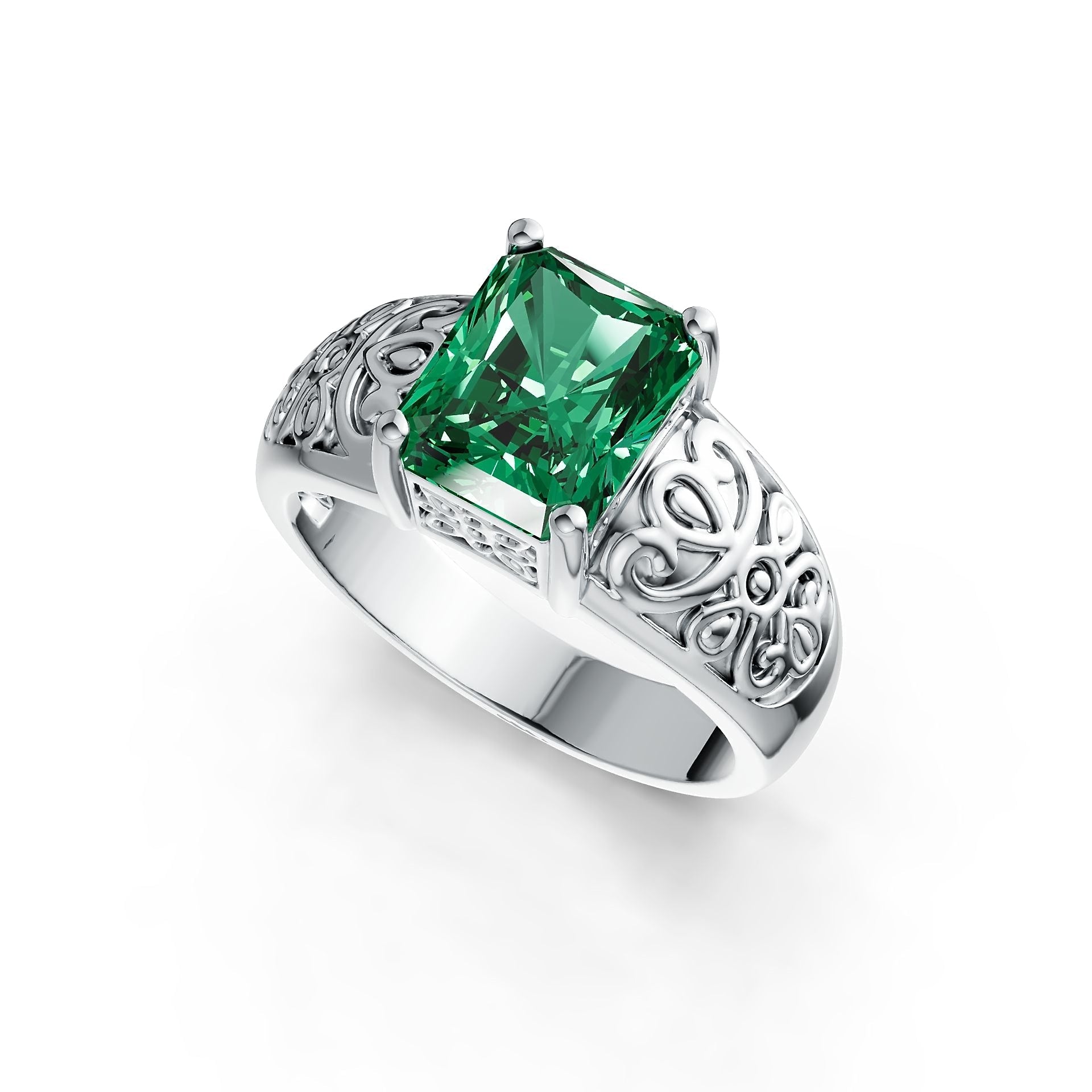 Platinum Semi Mount Ring Setting Emerald OCT 10X8mm Vintage-Inspired Filigree DHJ