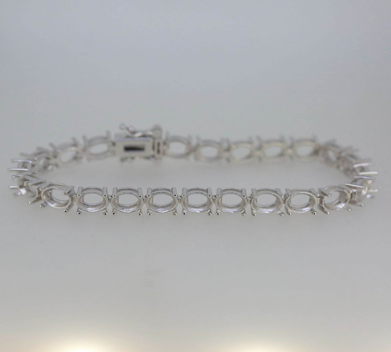 14K Gold Semi Mount Tennis Bracelet Setting OV 6x4mm Cabochon Syzjewelry