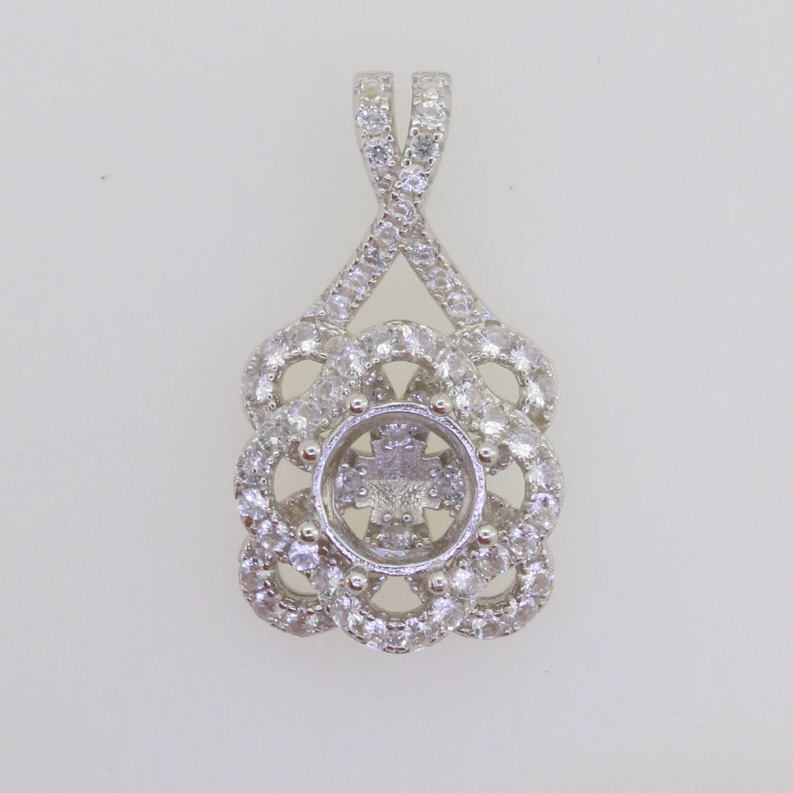 18K Gold Semi Mount Pendant Setting Round RD 6.5x6.5mm with Diamond Accent Syzjewelry