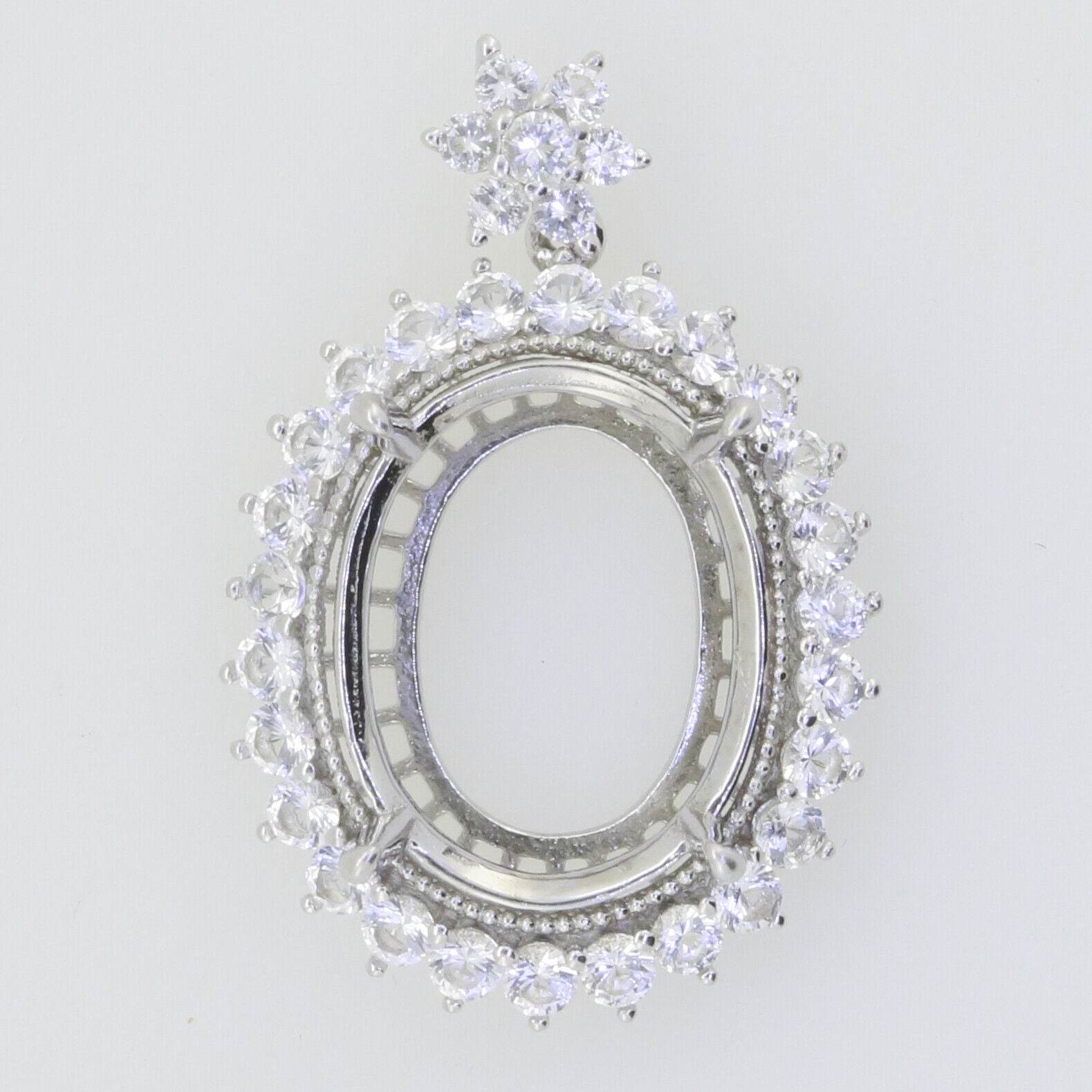 Platinum Semi Mount Pendant Setting Oval OV 15x11mm Halo W/ Diamond Accent Syzjewelry
