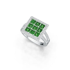 10K Gold Semi Mount Ring Setting Princess SQ 3.5X3.5mm Moissanite Accent DHJ