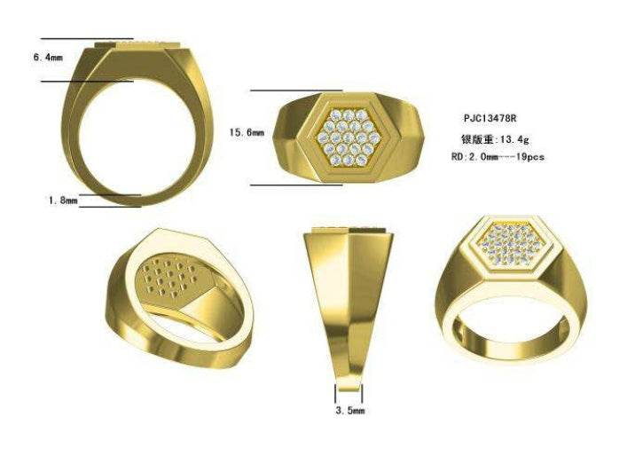 Men's 18K Gold Semi Mount Ring Setting Round RD Cluster 2x2mm Diamond Accent DHJ