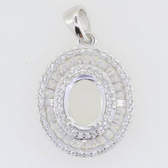 14K Gold Semi Mount Pendant Setting Oval OV 9x7mm Baguette Halo Diamond Accent Syzjewelry