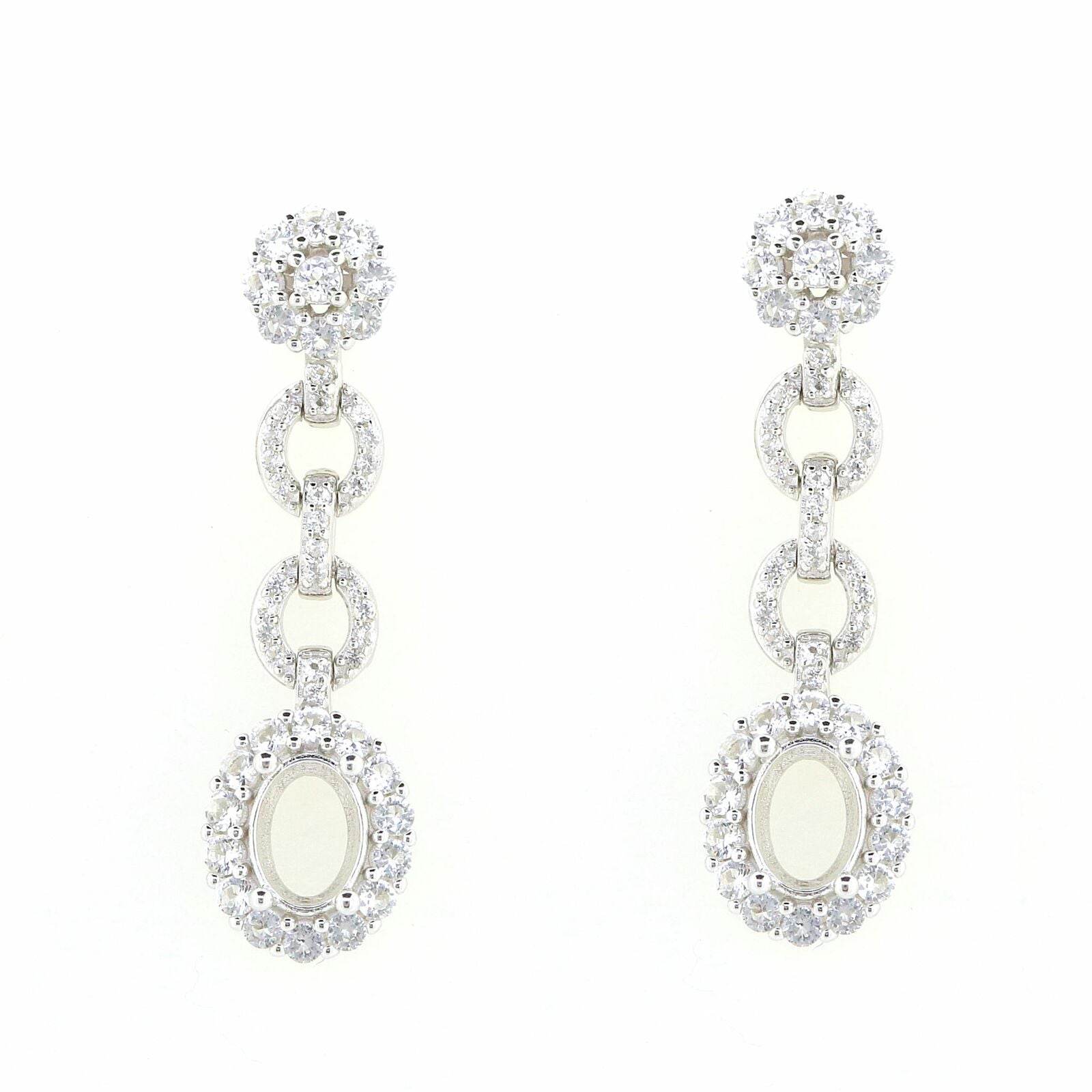 18K Gold Semi Mount Earrings Setting Oval OV 7X5mm Diamond Accent Syzjewelry