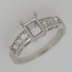 Art Deco Style 18K Gold Semi Mount Ring Setting Emerald OCT 7x5mm Diamond Accent Syzjewelry
