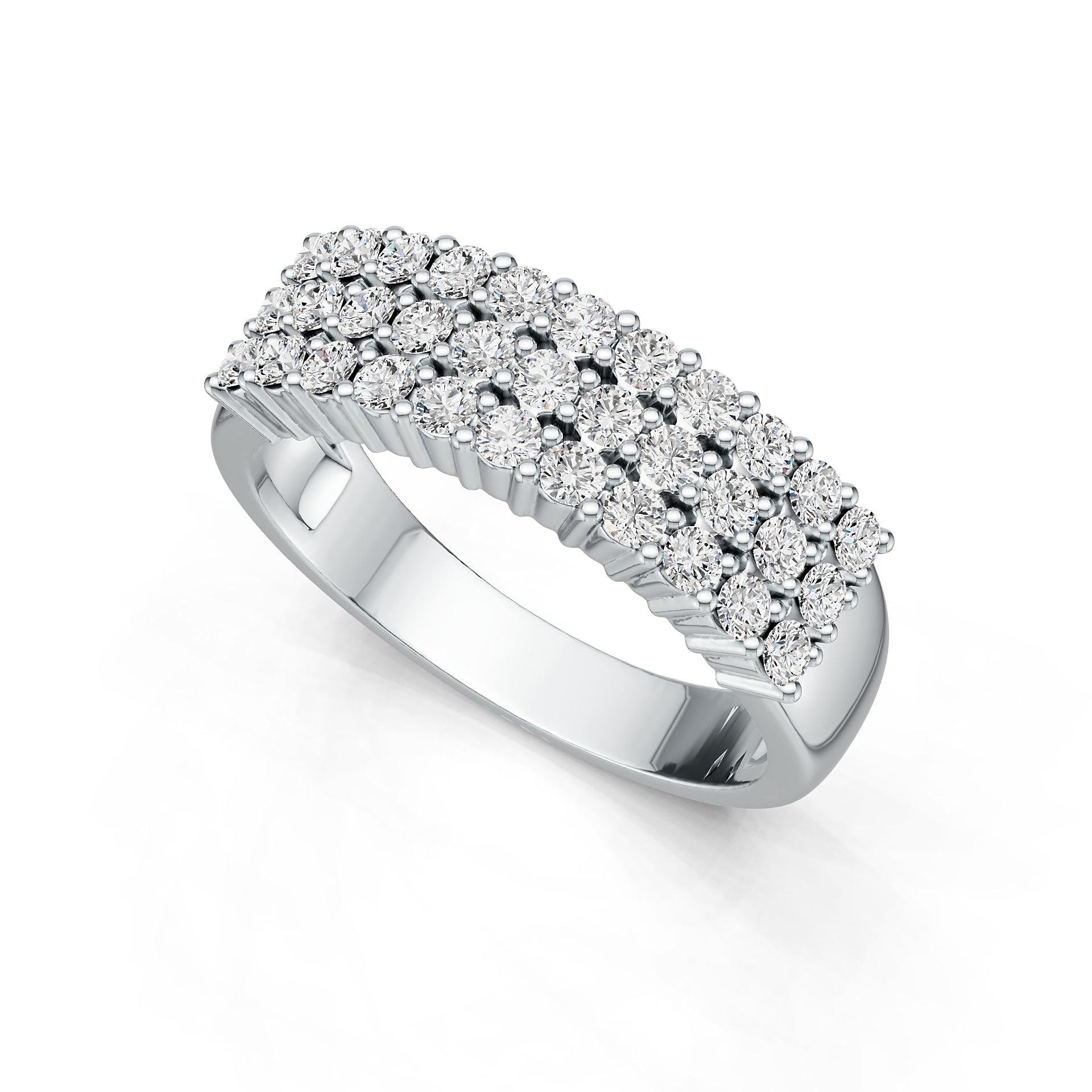 Platinum Ring with or Moissanite Three-Row Half-Eternity Ring Diamond Accent DHJ