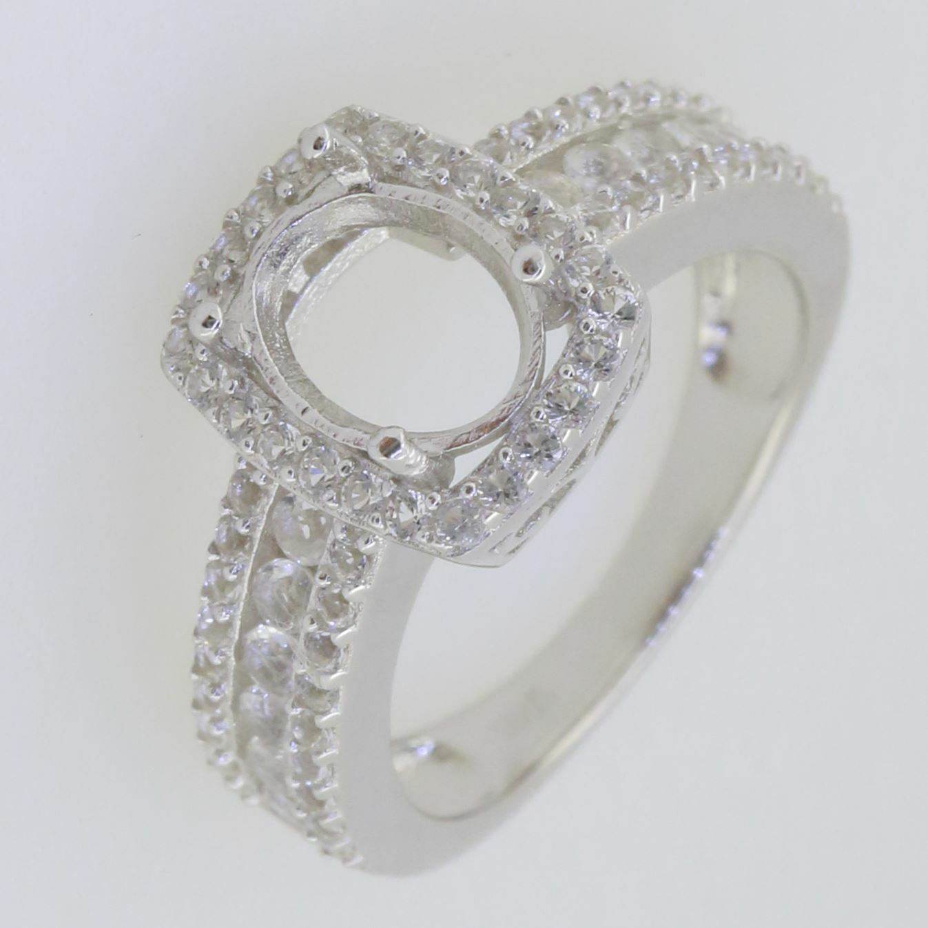 10K Gold Semi Mount Ring Setting Oval OV 9X7mm Halo Moissanite Accent Syzjewelry
