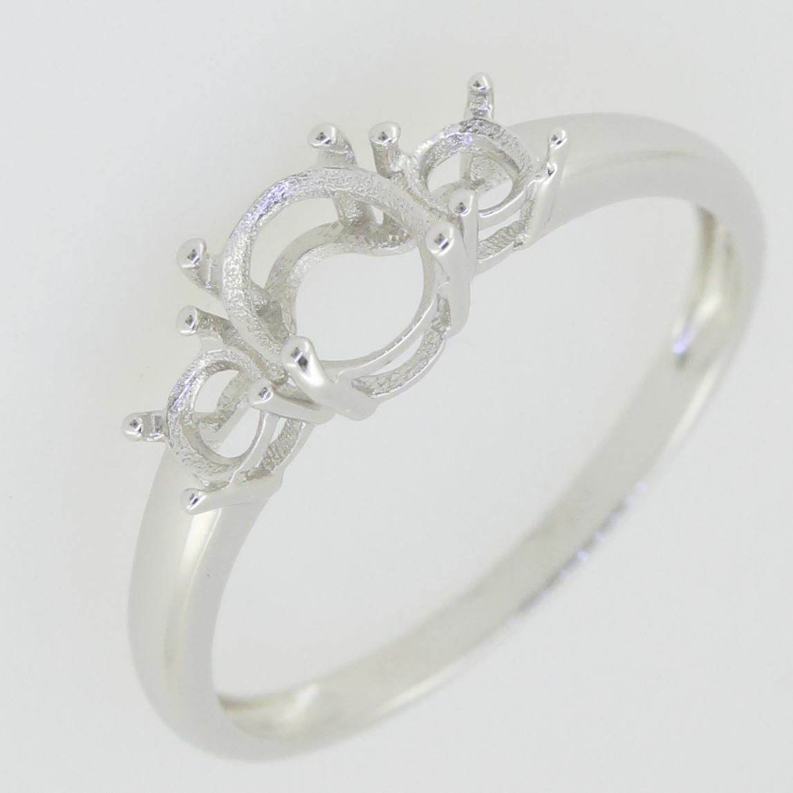 10K Gold Semi Mount Ring Setting Oval OV 7X5mm RD 3.5mm 3 Stone Moissanite Accent Syzjewelry
