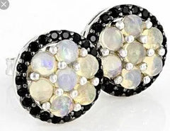 18K Gold Earrings Cluster Round Stud with White Topaz or Moissanite Diamond Accent DHJ
