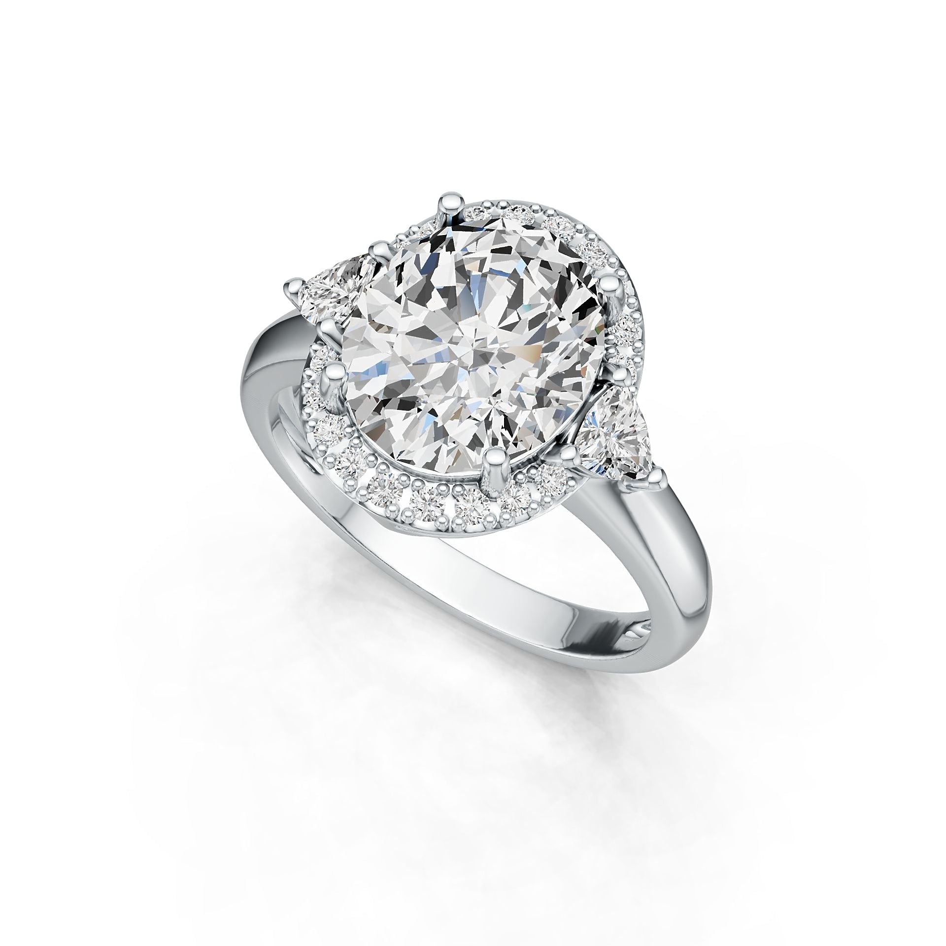 Platinum Semi Mount Ring Setting Oval OV 12X10mm TRI 4X4mm Diamond Accent DHJ