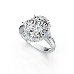 Platinum Semi Mount Ring Setting Oval OV 12X10mm TRI 4X4mm Diamond Accent DHJ