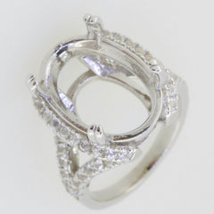 18K Gold Semi Mount Ring Setting Oval OV 18x13mm Split Shank Diamond Accent Syzjewelry