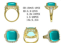 14K Gold Semi Mount Ring Setting Cushion CU 15x15mm Diamond Accent DHJ