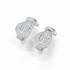 14K Gold Earrings Belt Buckle Theme with or Moissanite Diamond Accent DHJ