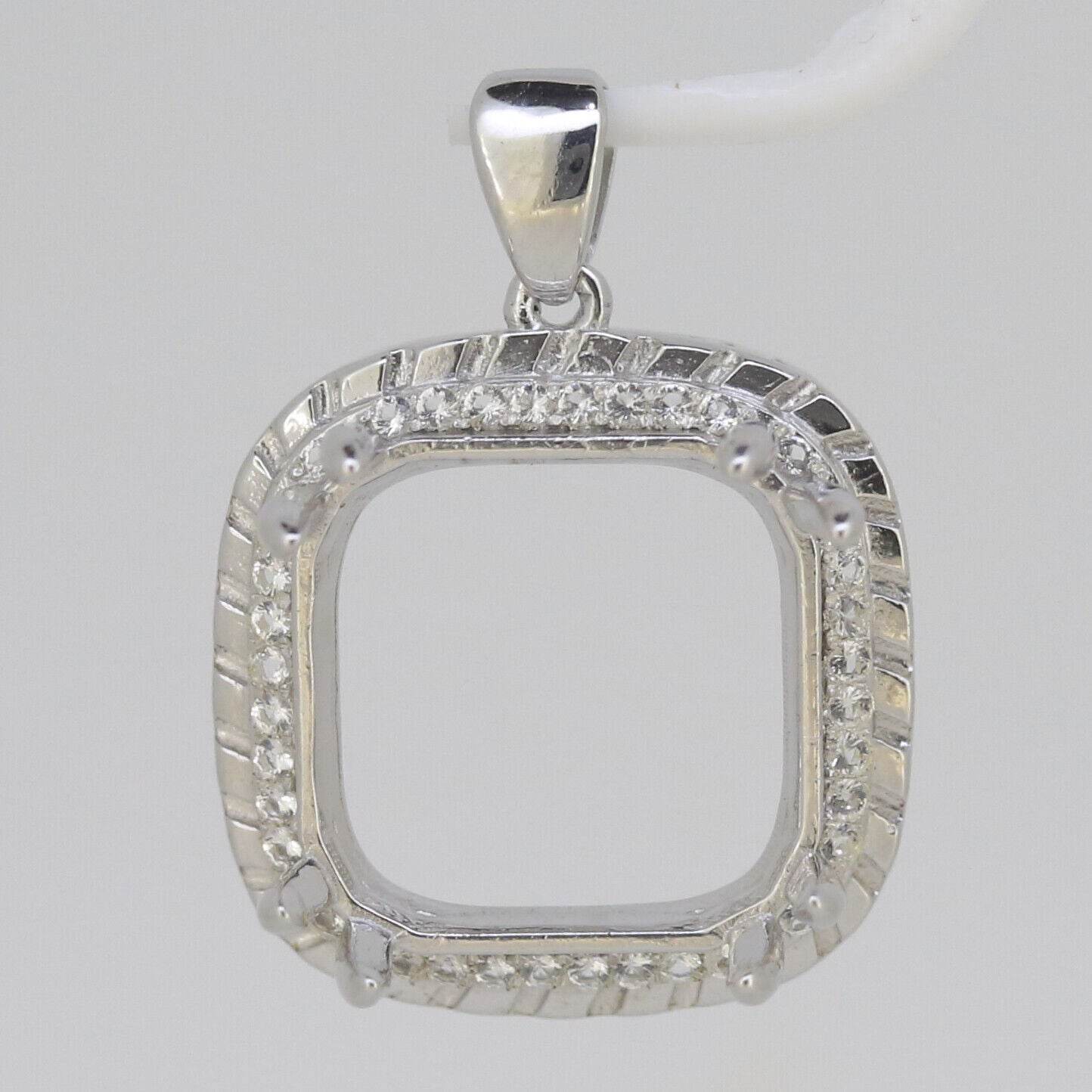 Platinum Semi Mount Pendant Setting Cushion Cu 14x14mm Halo Diamond Accent Syzjewelry