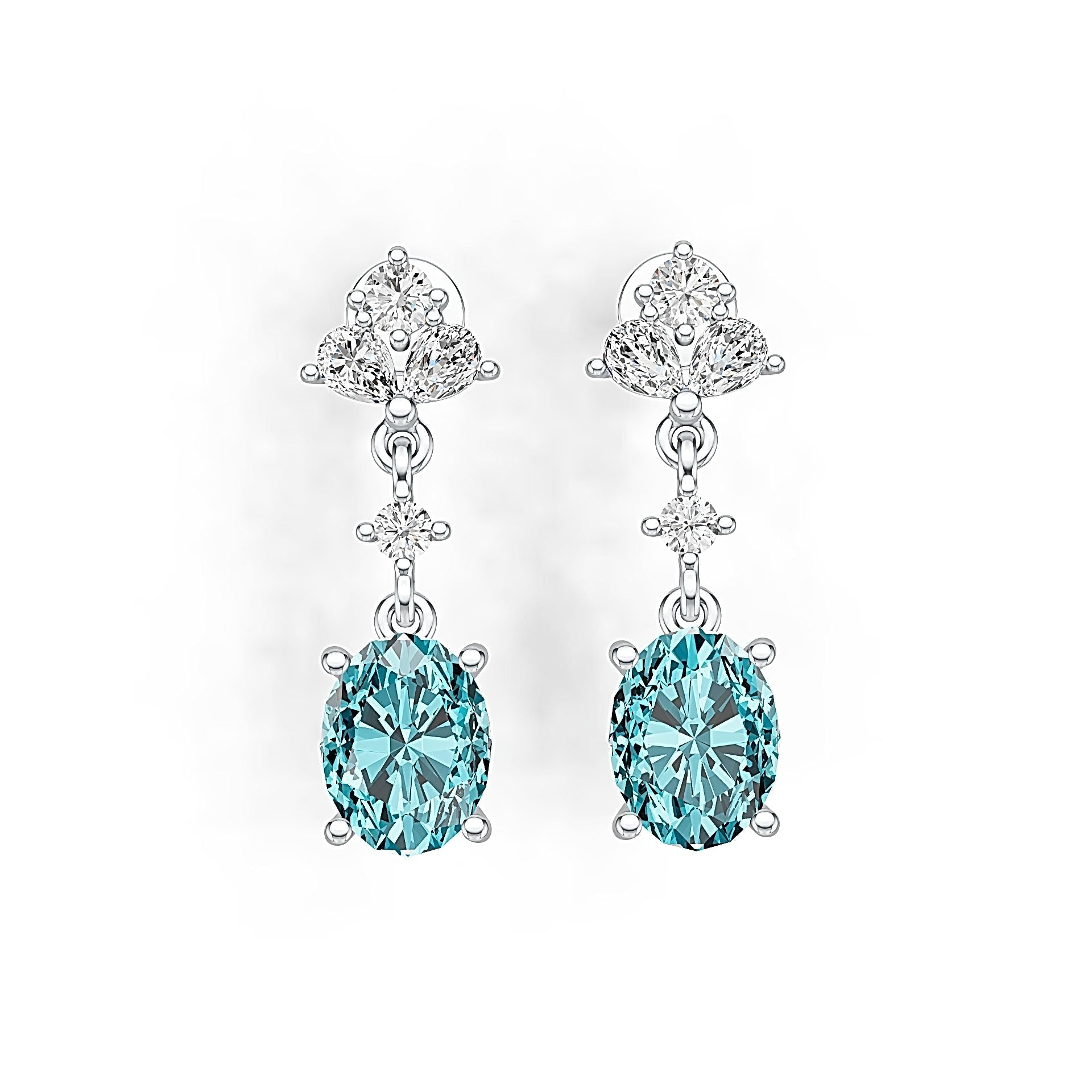 18K Gold Semi Mount Earrings Setting Oval OV 9X7mm PE 4X3mm Diamond Accent DHJ