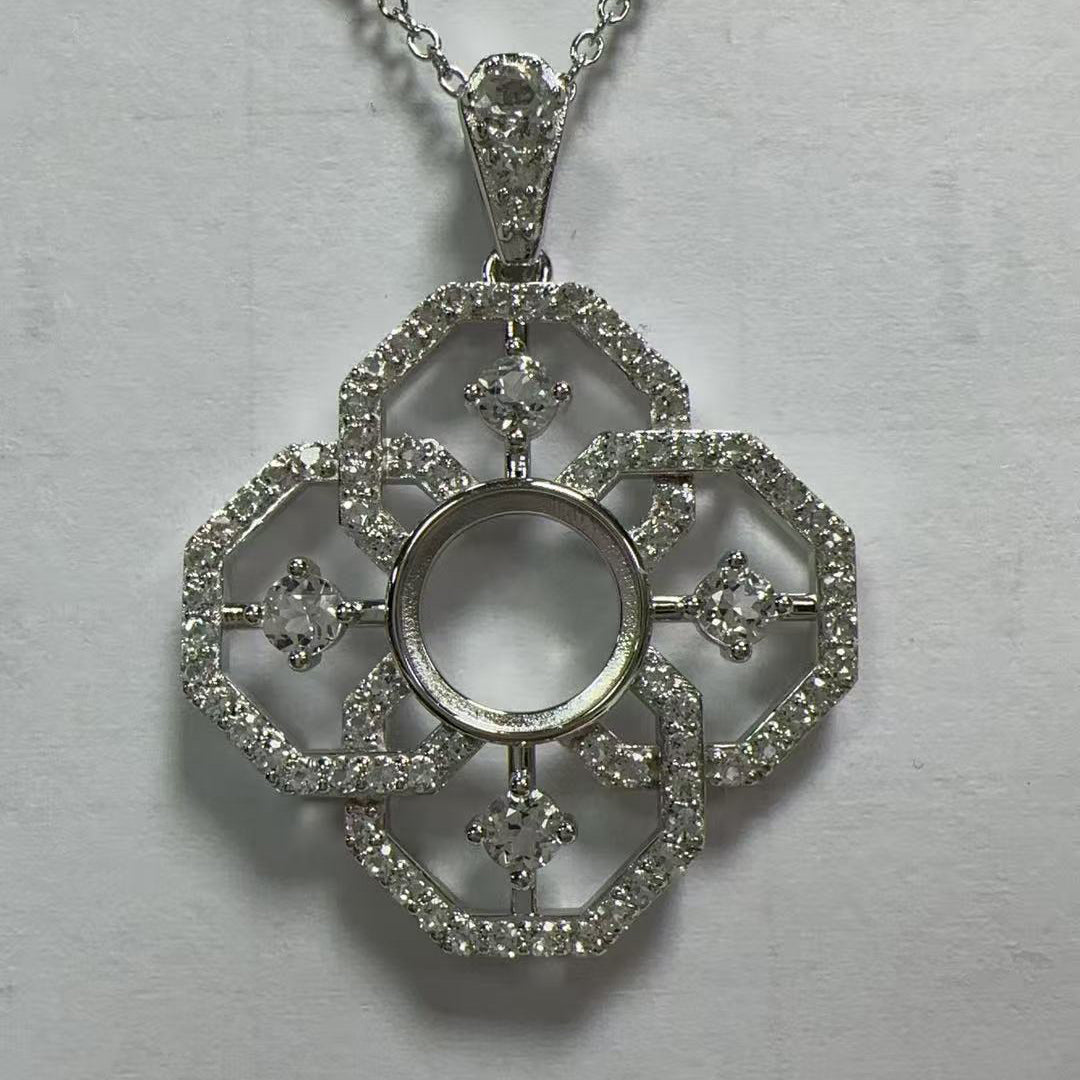 Platinum Semi Mount Pendant Setting Round RD 10x10mm Diamond Accent DHJ