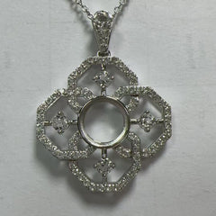 Platinum Semi Mount Pendant Setting Round RD 10x10mm Diamond Accent DHJ