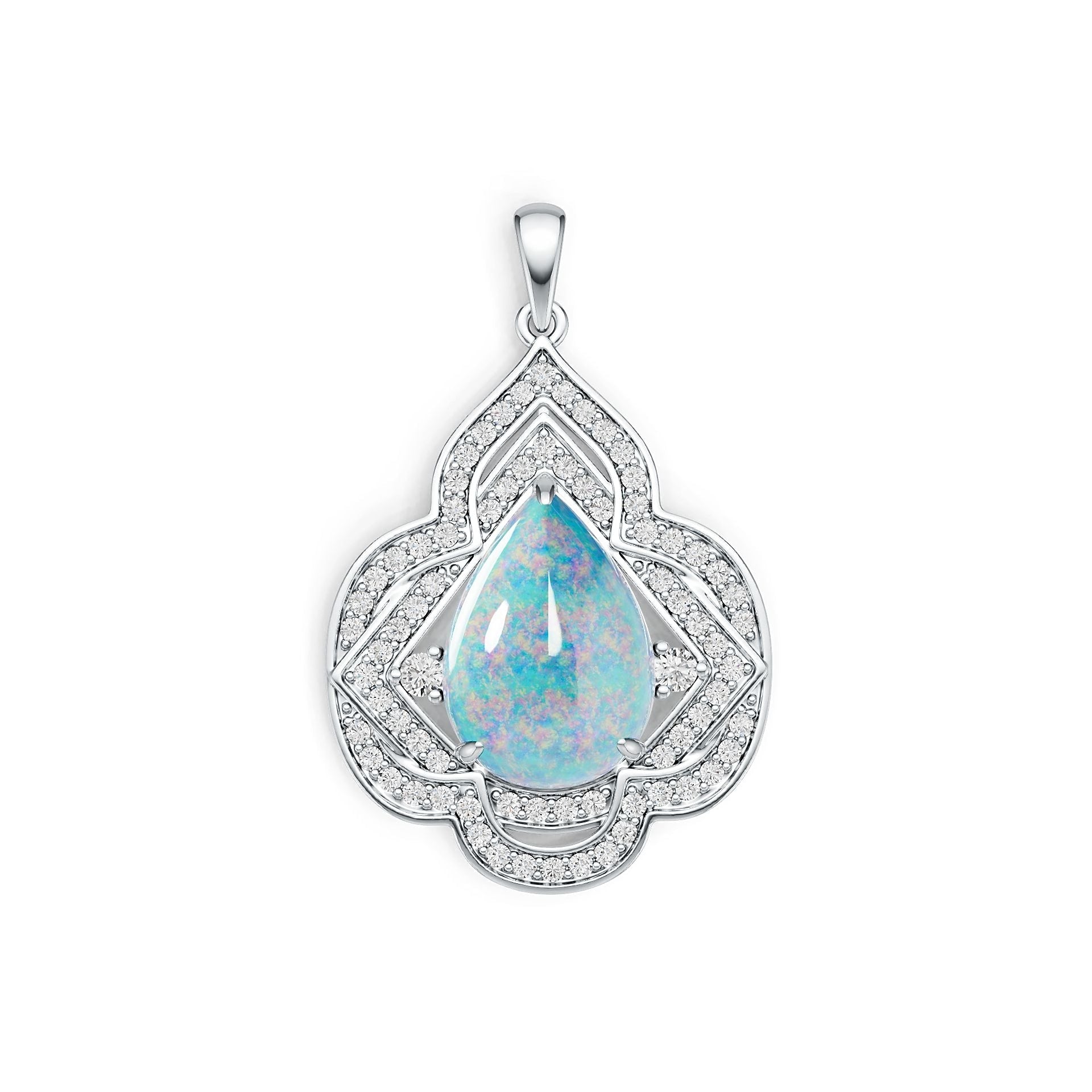 18K Gold Semi Mount Pendant Setting Pear PE 17X12mm Cabochon Diamond Accent DHJ