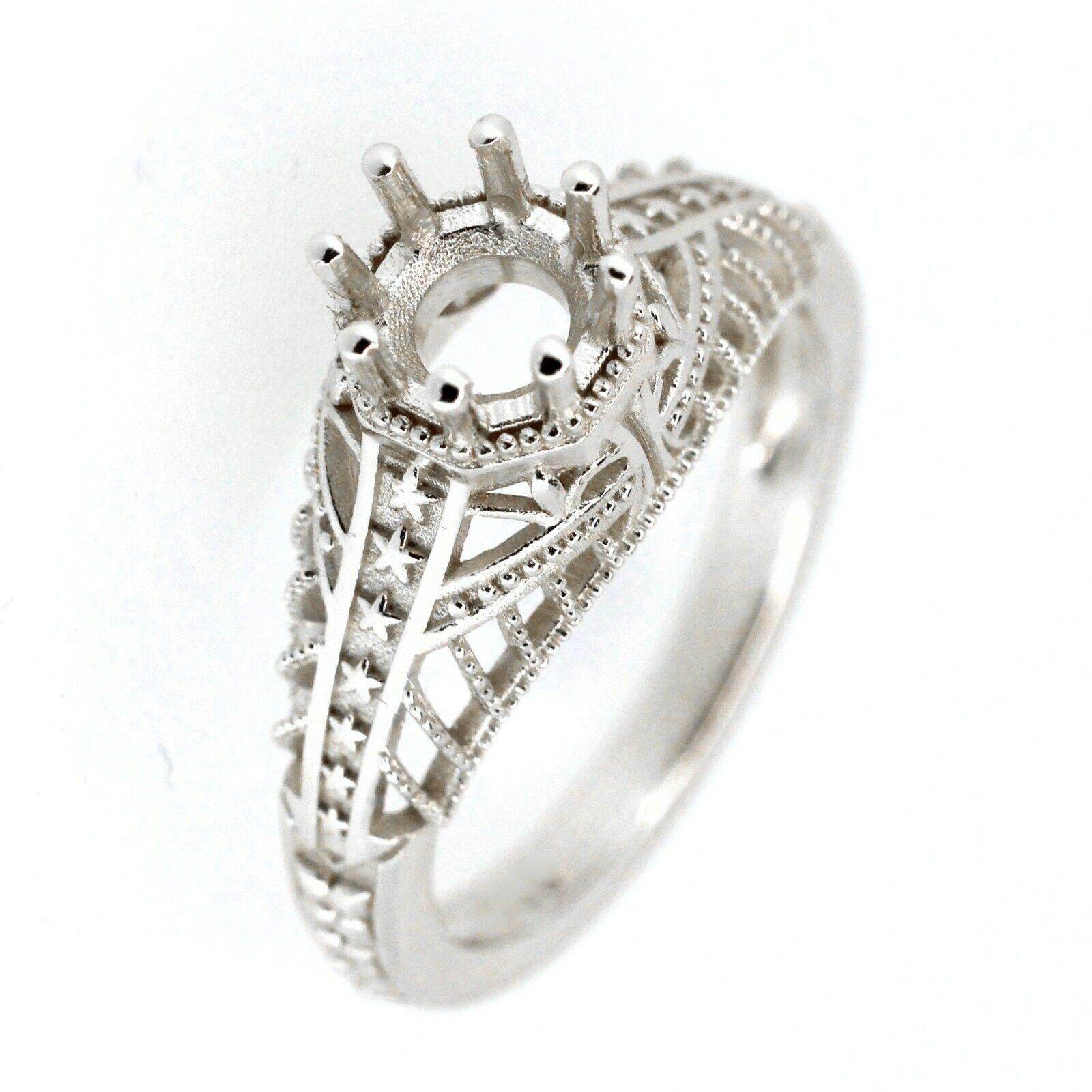 18K Gold Semi Mount Ring Setting Round RD5x5mm Art Deco Style Syzjewelry