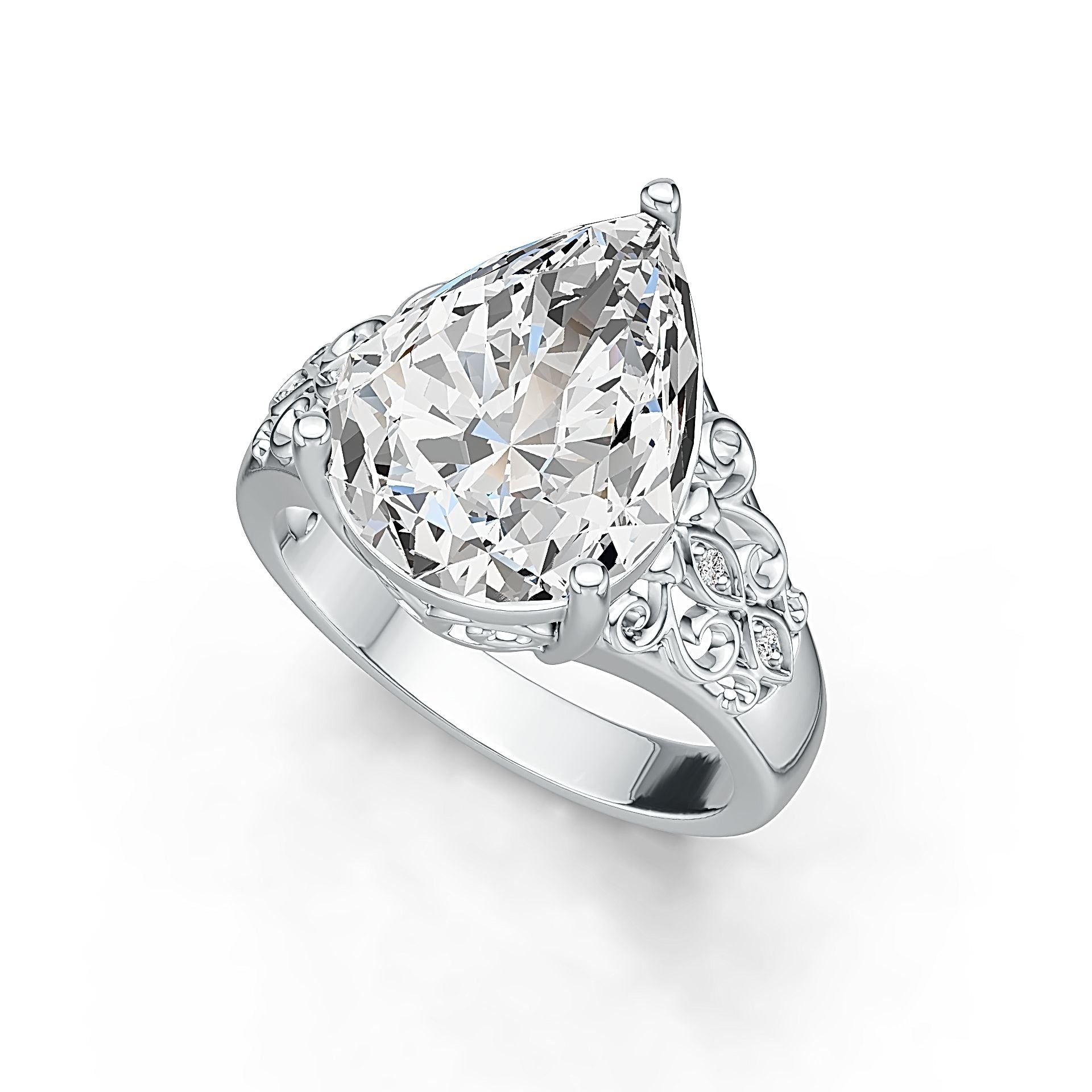 18K Gold Semi Mount Ring Setting Pear PE 16X12mm Filigree Band Diamond Accent DHJ