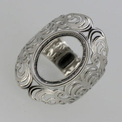 Platinum Semi Mount Ring Setting Oval OV 15x11mm Cabochon Filigree Syzjewelry